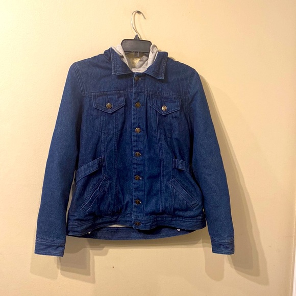 Rare Women's Vintage Stussy Dark Denim Button Up Hooded Jacket sz M - Picture 1 of 7